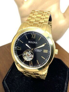 Bulova Men's Watch 97A132 Automatic Black Dial Gold Stainless Steel 42mm